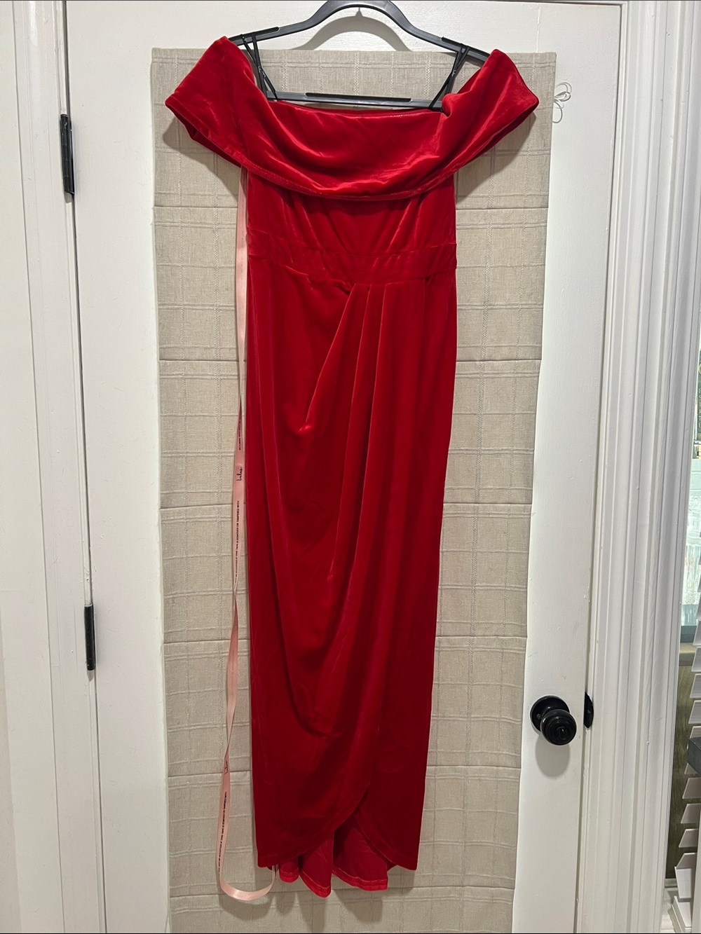 Red Off-Shoulder Velvet Dress